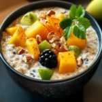 Vegane gebackene Haferflocken mit Himbeeren genießen